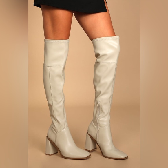 Valkyrie Off White Square Toe Over the Knee Boots - Picture 1 of 3